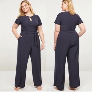 NWT Lane Bryant Lena Navy Blue Short sleeve Keyhole Wrap Jumpsuit